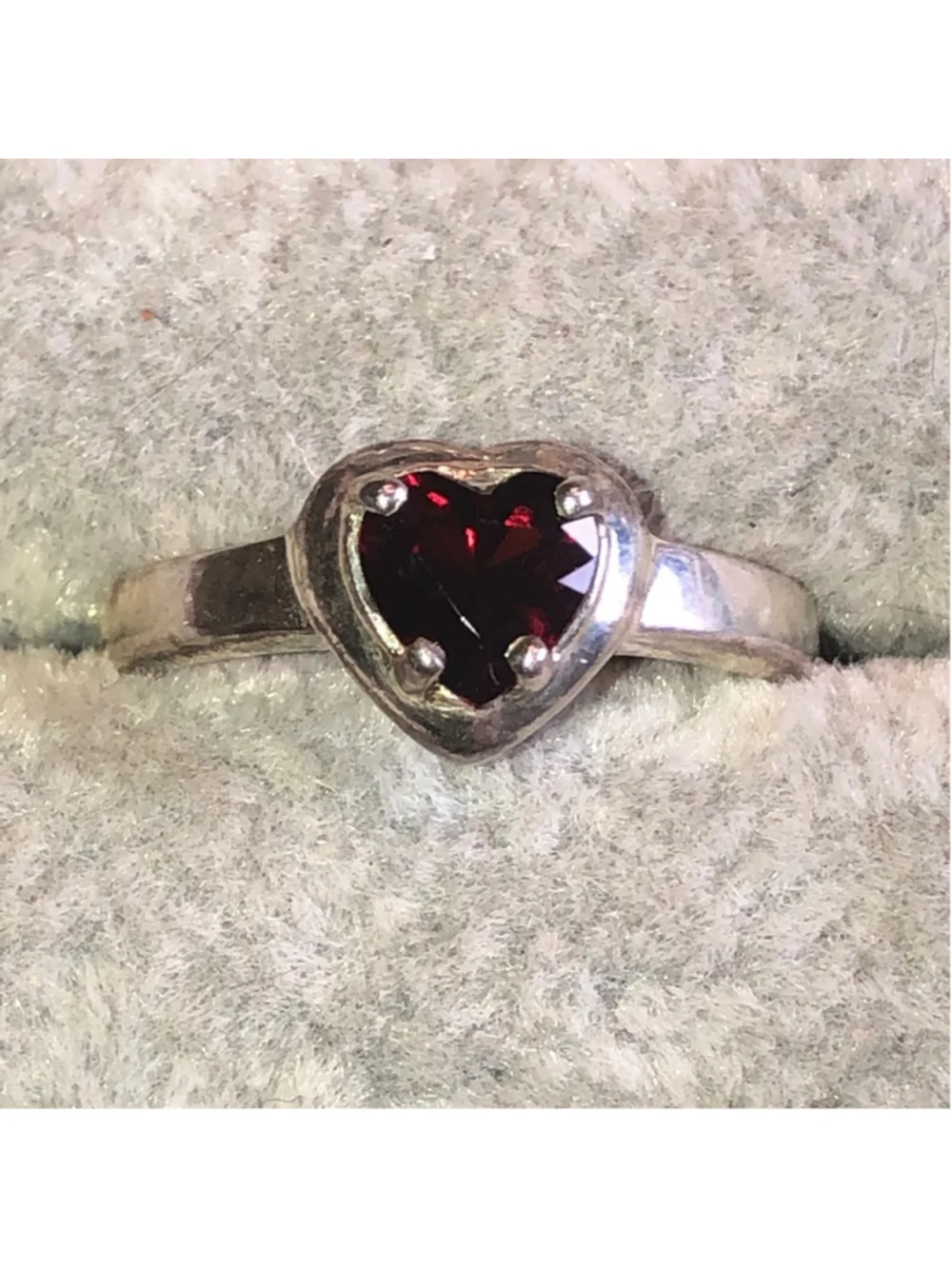 Size 7.25 Heart Shaped Sterling Silver Ring with Red Gemstone